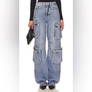 Bershka Light Denim Cargo Flare Jeans